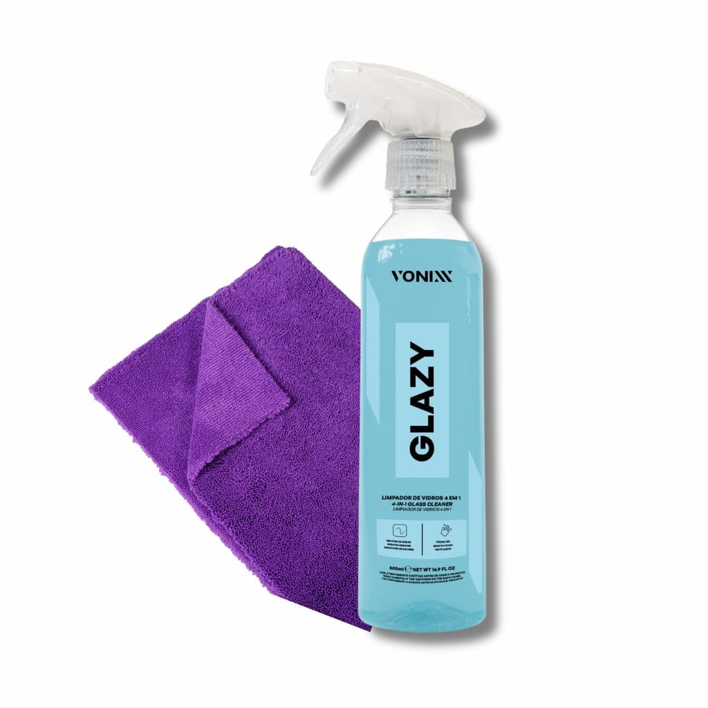 LIMPA VIDROS VONIXX  GLAZY 500ML 4 EM 1 REDUTOR DE ATRITO E RISCOS COM PANO DE MICROFIBRA