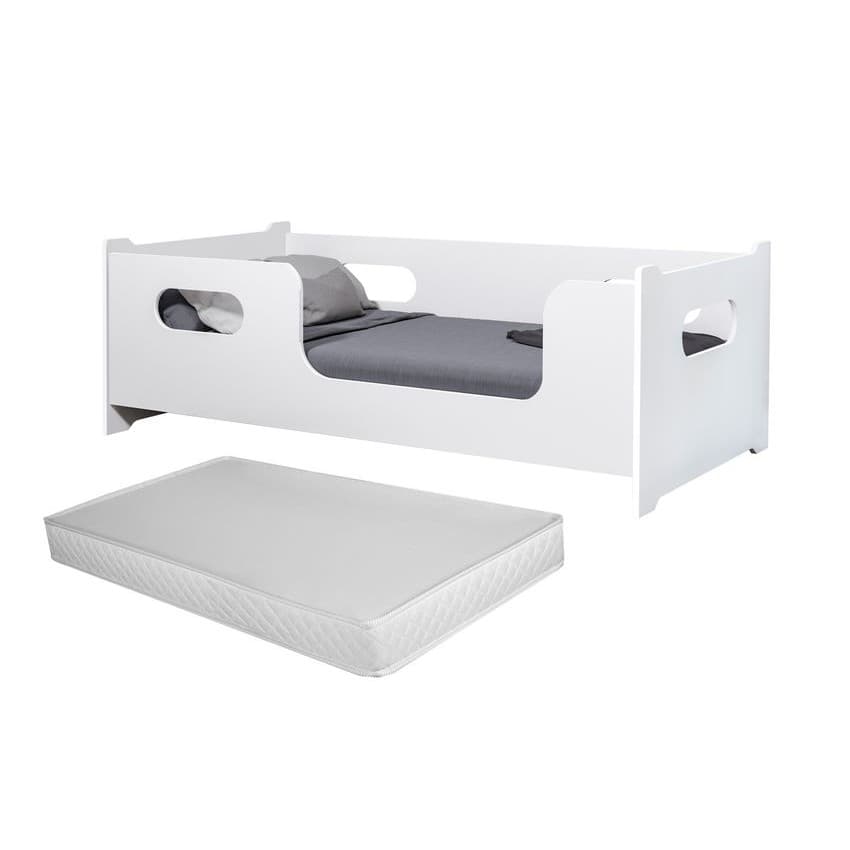 Cama Solteiro Montessoriana Moderna Com Grade Proteção Encanto Quarto Criança Com Colchão Cor Branco