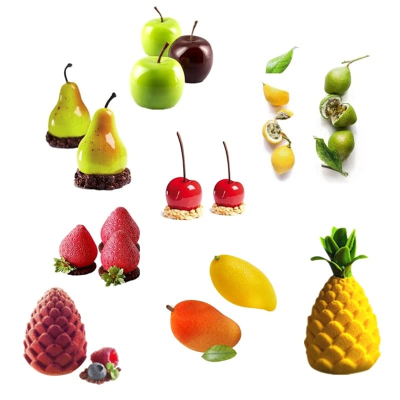 DIY cereja morango maçã laranja sobremesa francesa Luchu molde 3D simulação frutas Mousse bolo molde de Silicone