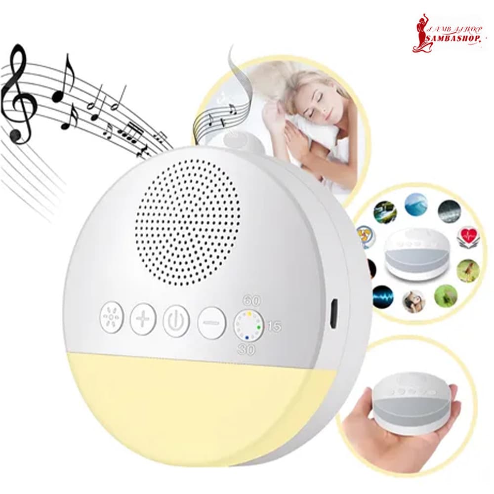 Música Relaxante com Luz Noturna Ajustável Máquina Som Branco Bebê Portátil Recarregável Berço