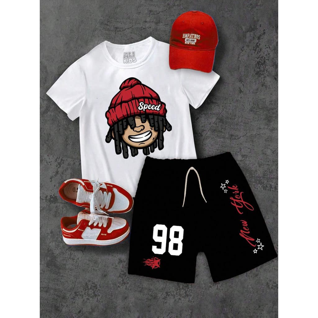 Conjunto Infantil e Juvenil Camiseta e Shorts Menino e Menina 4 ao 16 100% Algodão New York 98