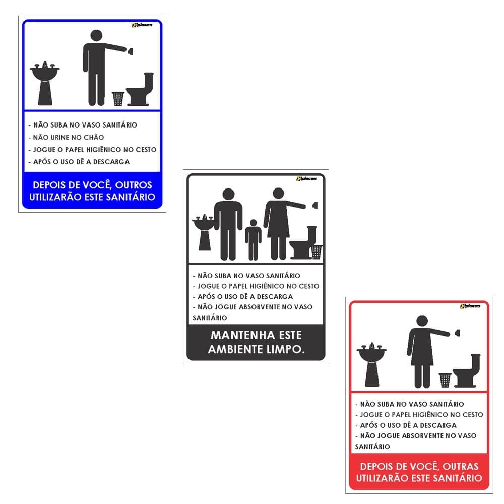Placas Regras Banheiro Masculino OU Feminino 10x15cm Ps1mm