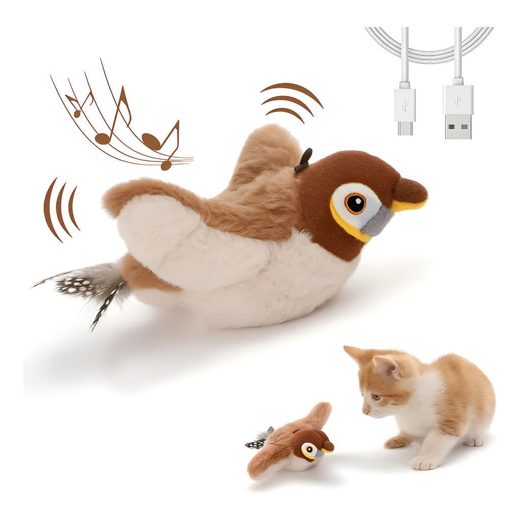 Brinquedo Pet Pássaro Interativo Movimenta Asas E Emite Som