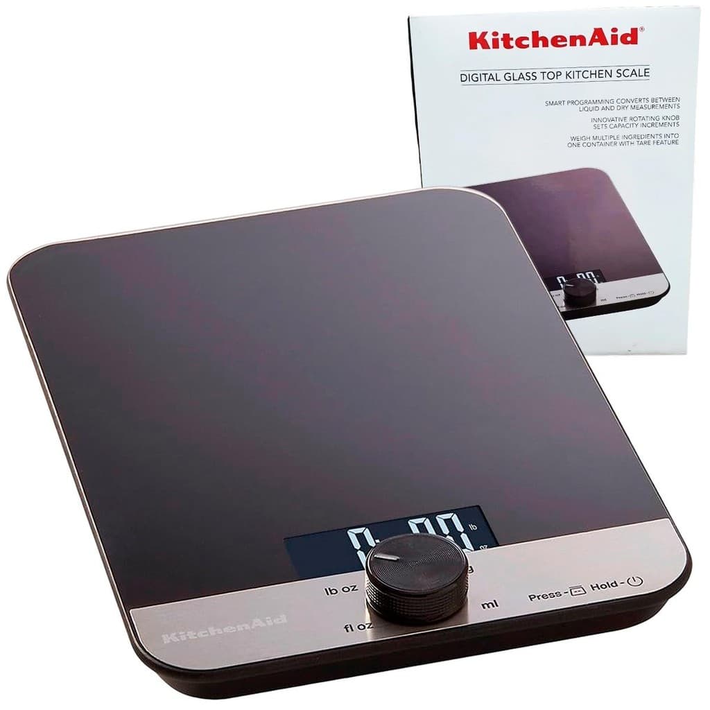 Balança de Precisão Digital Cozinha Preta KitchenAid Botão Giratório Tela de LCD KQ908G