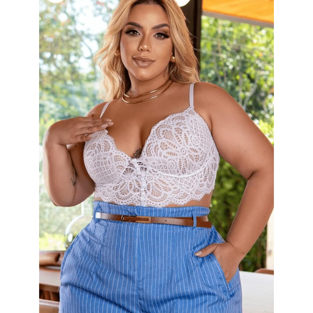 CROPPED BLUSA PLUS SIZE RENDA BOJO ALÇA FINA FESTA BALADA TAMANHO GRANDE  SOCIAL TOP