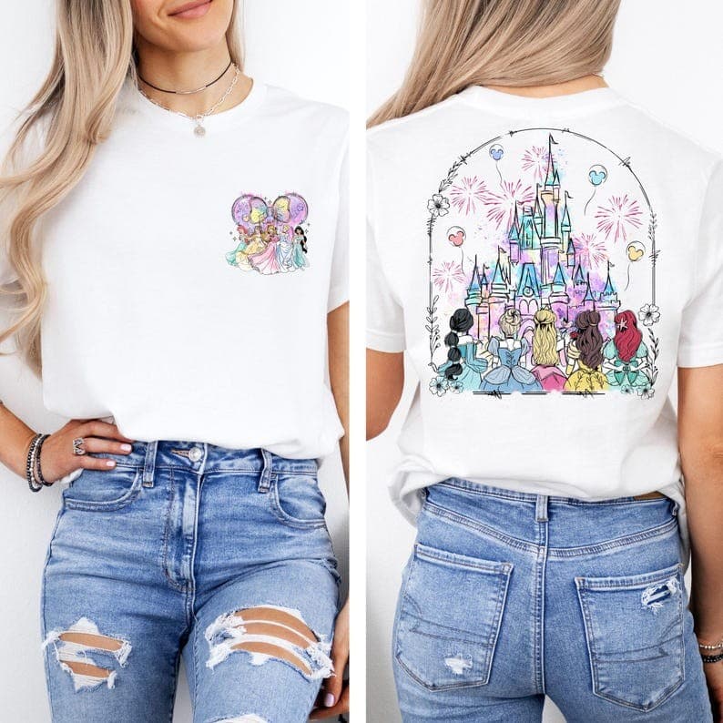 Camiseta Unissex Oversized Plus Size Feminina Masculina Disney Princess Castle, Disneyland Castle Best Friends GiftCasua
