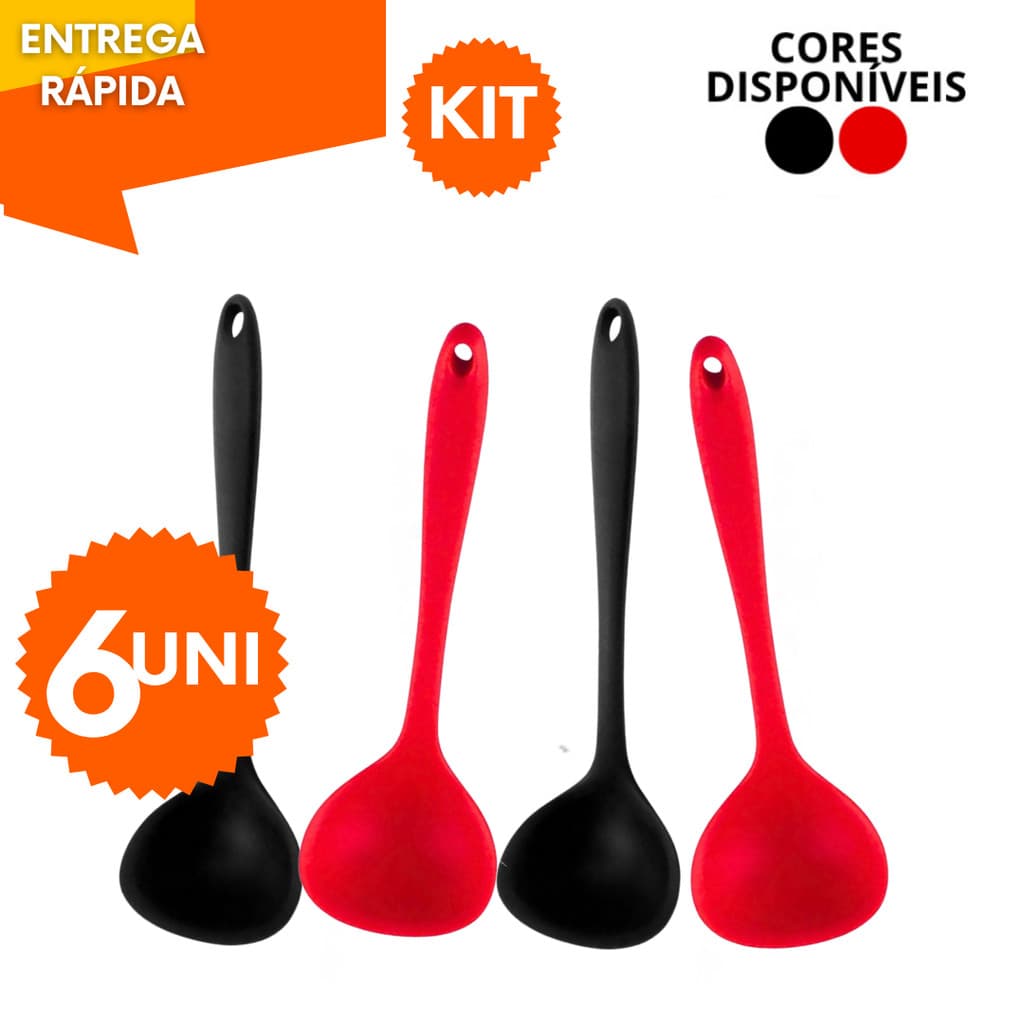 Kit  6 Concha de Silicone 27cm Colheres Grande  Resistente Premium Para Casa Restaurante Buffet Cozinha