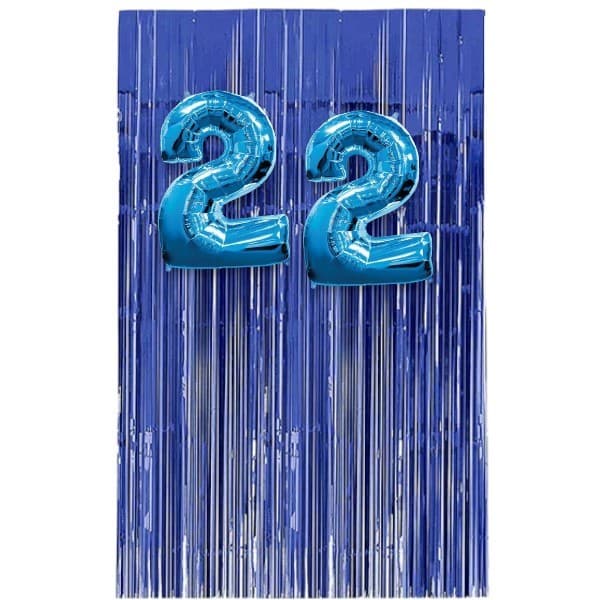 Kit 2 Balões Número Metalizado +1 Cortina Metalizada cor Azul
