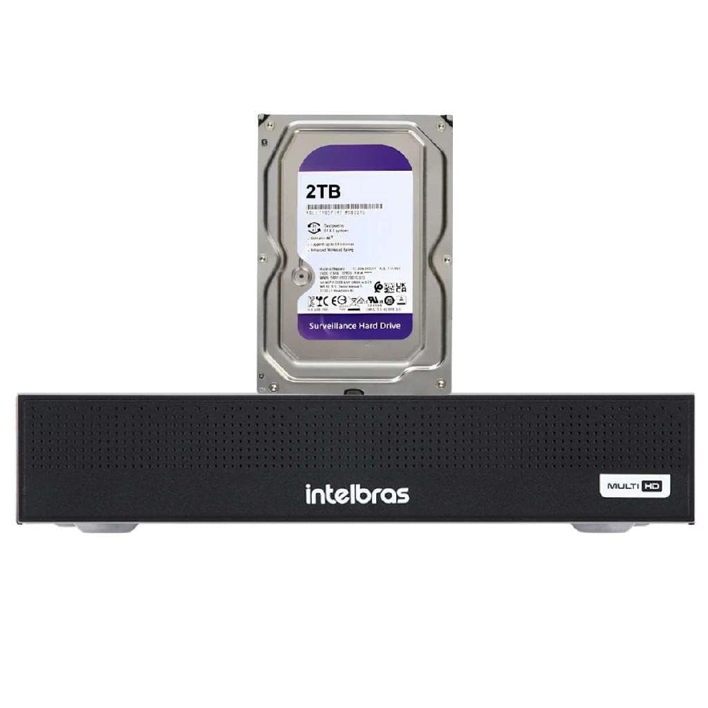 Kit DVR Gravador de Vídeo Intelbras MHDX 1104-C 4 Canais com Detecção de Movimento + HD 2TB