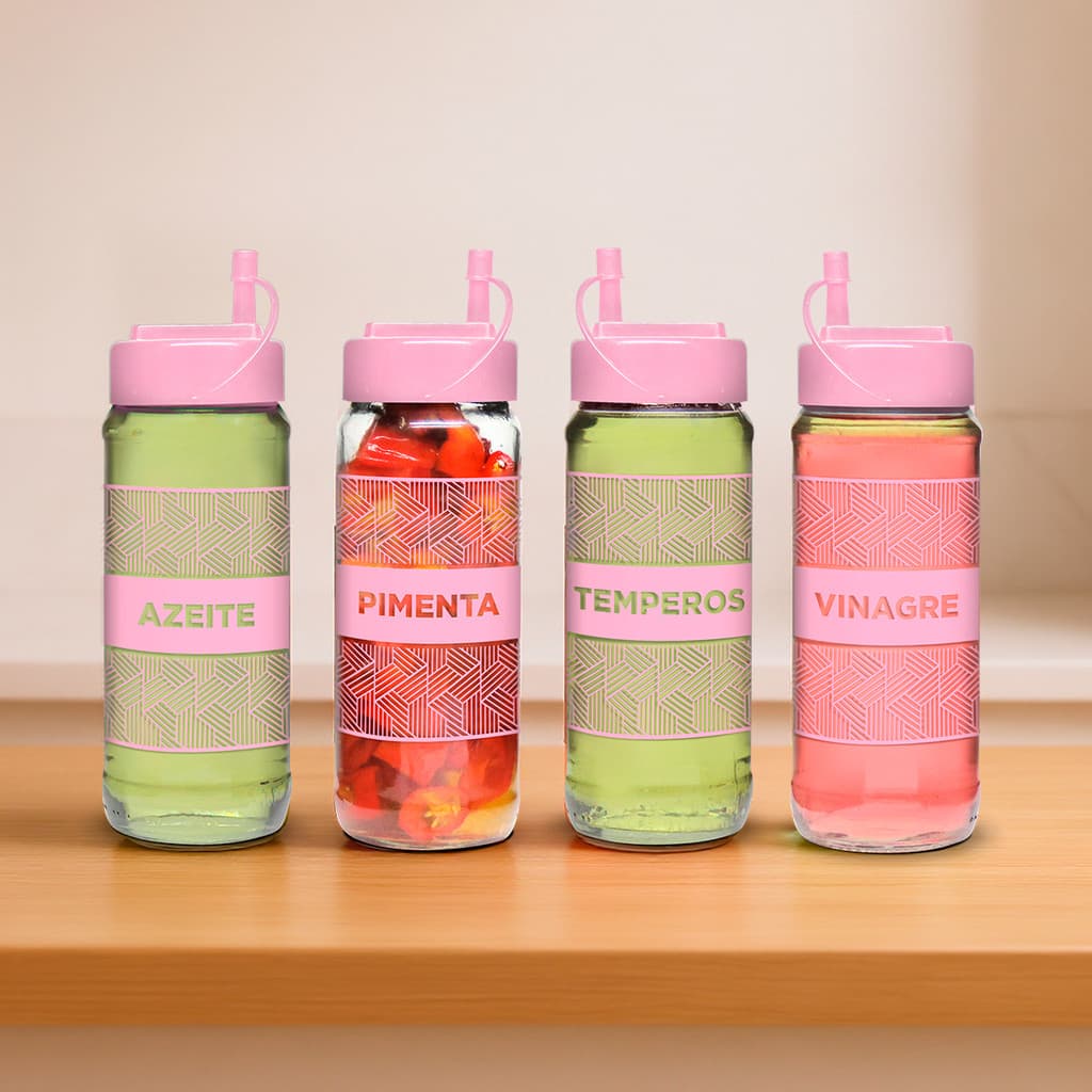 Kit C/ 4 Potes 350ml - Azeite / Pimenta / Vinagre / Temperos