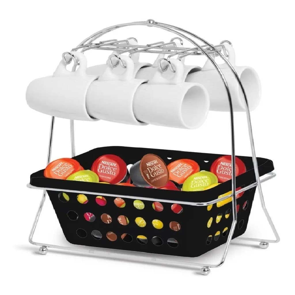 Suporte p/ Xícaras c/ Cesta Cesto Cestinho Para Capsulas Café