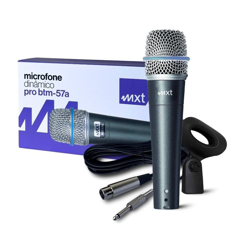 Microfone Dinâmico Profissional MXT Com Cabo, Cachimbo E Bag PRO BT-57A