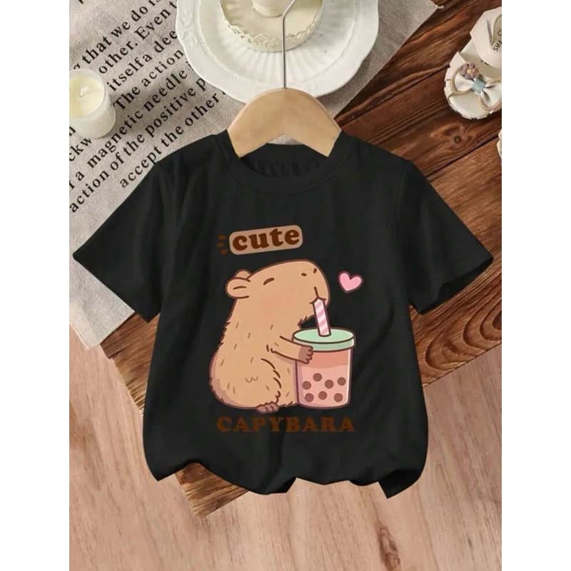 Blusinha Camiseta Básica Menina  com Estampa Capivara “capybara cute”  para Meninas, Estilo Casual e Fashion