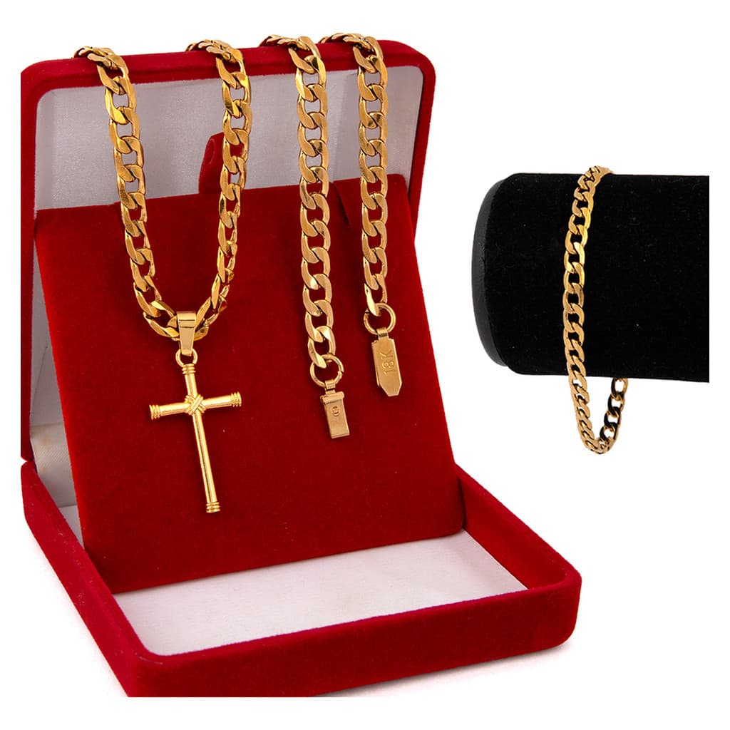 Corrente Cordão Banho 18k + Pingente E Pulseira Top Com Nf