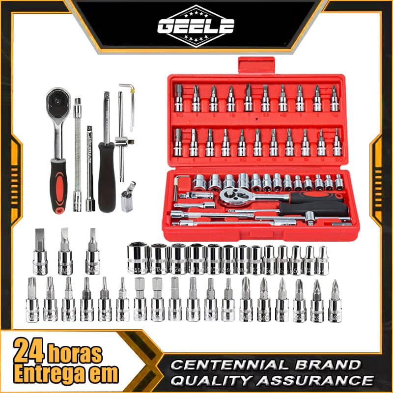Kit De Ferramentas 46 Peças Jogo De Soquetes Chave Catraca Reversível Com Maleta Jogo De Ferramentas Completo GEELE