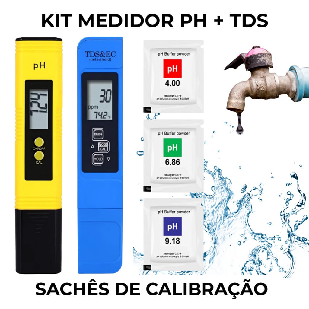 Medidor Digital de pH + TDS/EC Condutivímetro para Água e Hidroponia