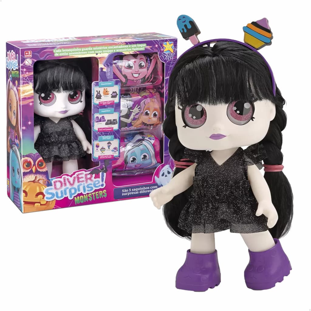 Boneca Assombrosa Diver Surprise Monsters Brinquedo Com 3 Surpresas Bonecas Bebê
