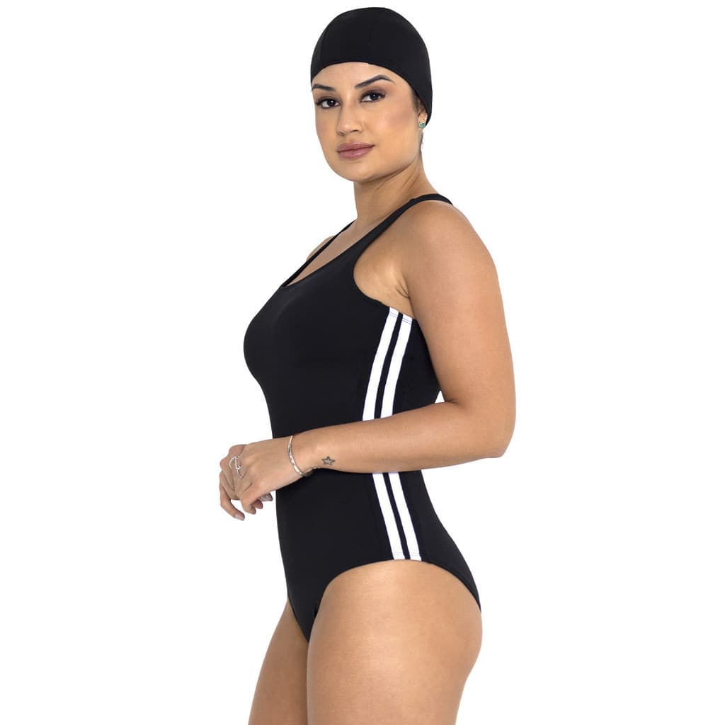 Maiô body feminino hidroginástica natação adulto sem bojo mais touca de brinde suplex confortável