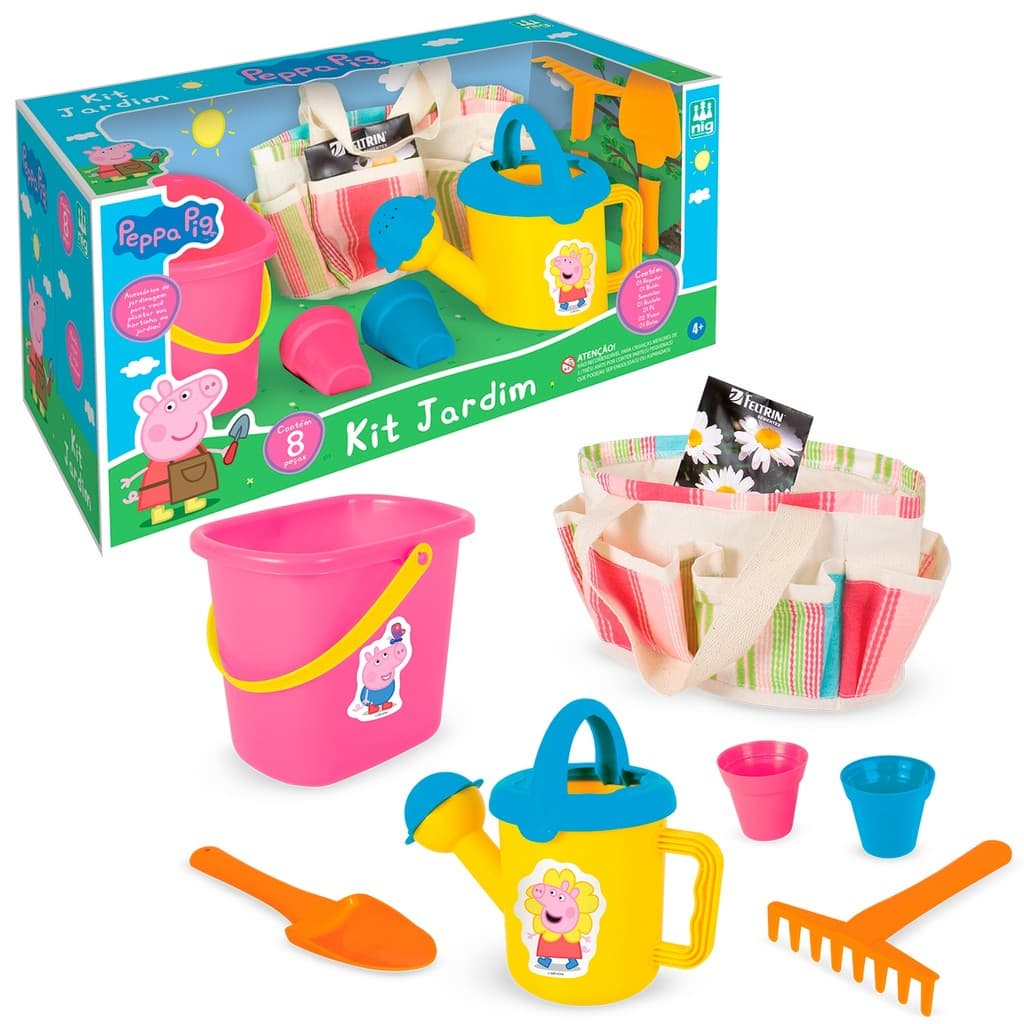 Kit Jardim Infantil Da Peppa Pig Acessórios Jardinagem Regador Balde Pá Nig Brinquedos