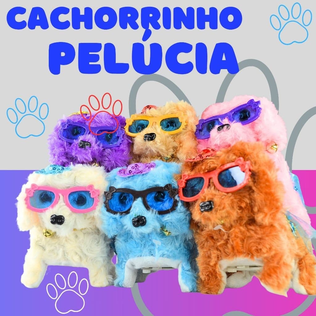 Brinquedo Cachorrinho Cachorro Anda Divertido Bebê Bicho de Estimação a Pilha com Óculos - AFL
