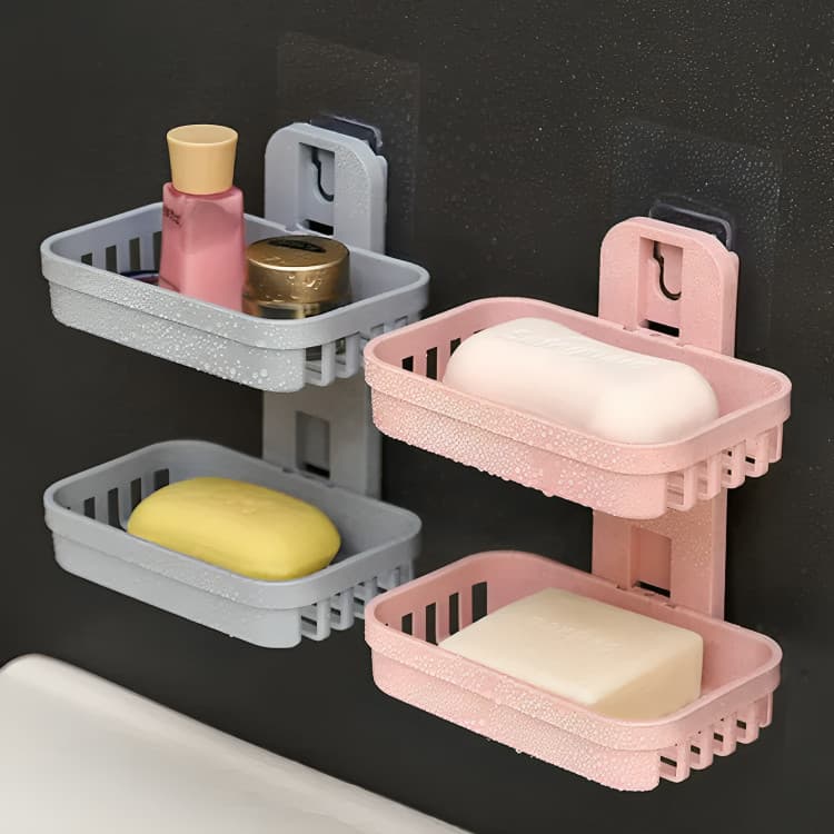 Saboneteira Dupla Porta Sabonete de Plastico Com Adesivo Parede Saboneteira Adesiva
