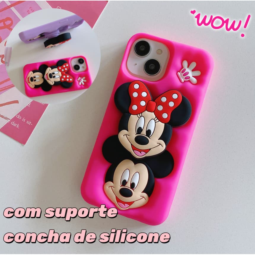 Capinha iphone 11/12/13/14/15 Pro max,Capinha 3d de silicone,Capa de telefone à prova de choque com suporte, Mickey e Minnie Disney,Aplicável iPhone 11,12,13,14,15,11PM,12PM,13PM,14PM,15PM