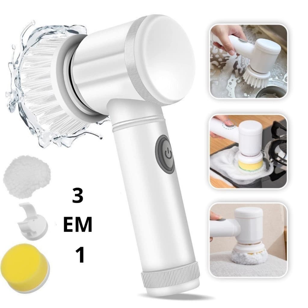 Escova Elétrica de Limpeza 3 em 1 Sem Fio Limpador Multiuso Prático  Automatica com Suporte
