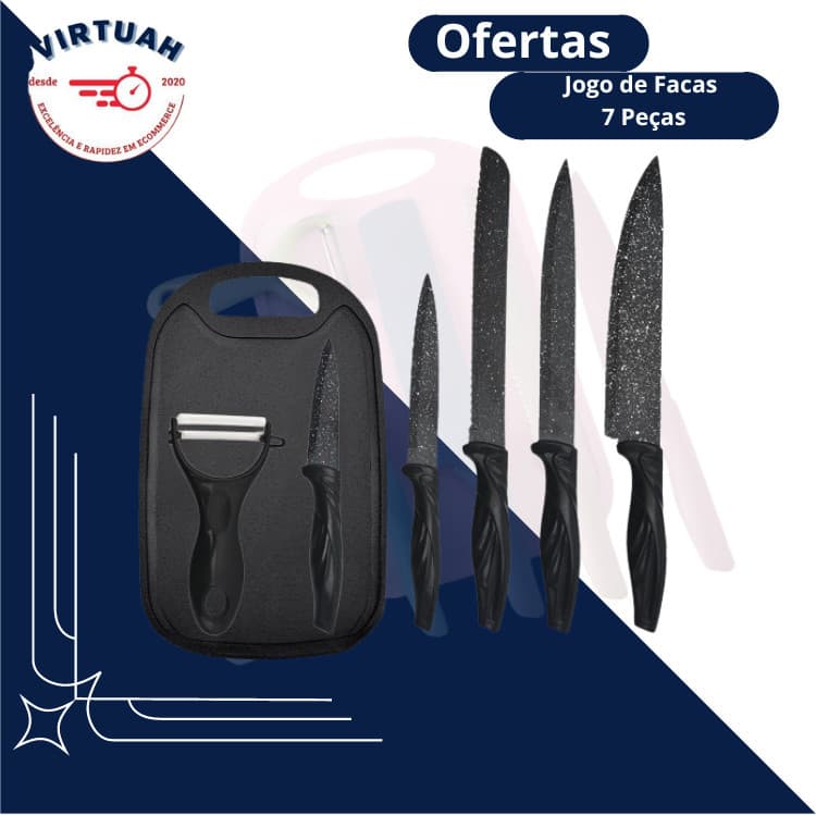 Jogo kit 7 peças facas Tabua  Descascador Tesoura  Profissional Cozinha- Faqueiro Gourmet Faca de Churrasco