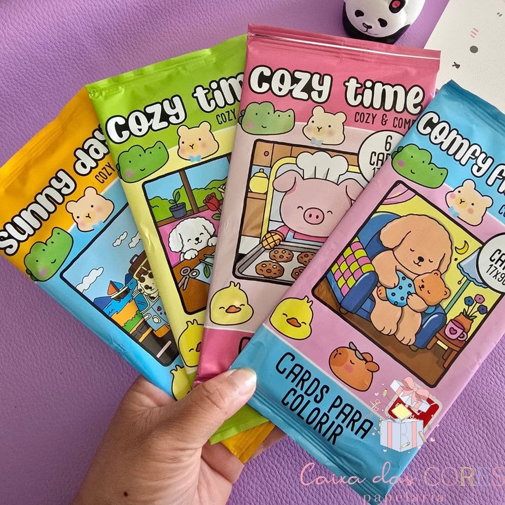 Cards Para Colorir Cozy e Comfy | 6 Cards por Pacote | Brincadeira de Criança