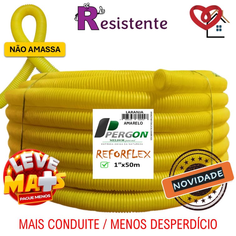 1" com 50 metros, Conduíte ideal para sua Parede, Aterramento e Lajes - Corrugado Amarelo Eletroduto (DN32) Canduit.