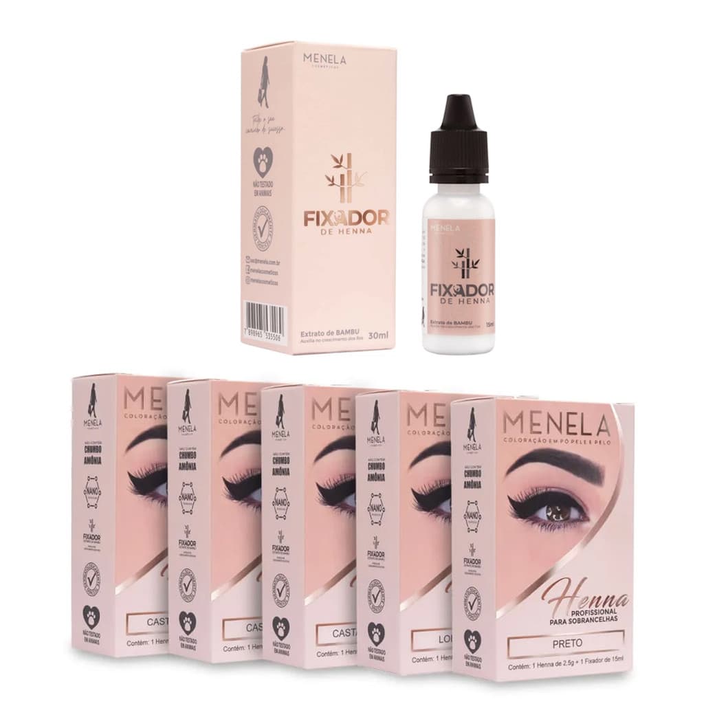 Kit Henna Menela Profissional para Sobrancelhas + Fixador Extrato de Bambu Original