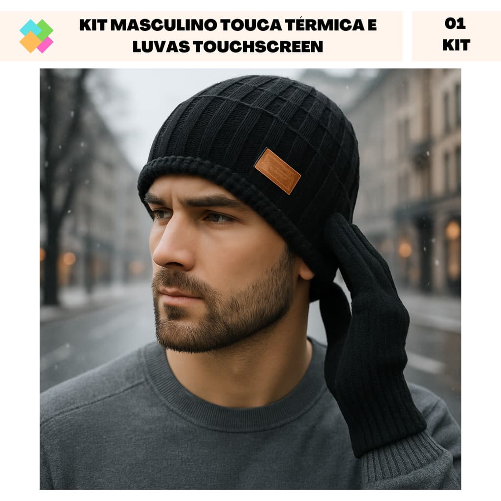 Kit Inverno Masculino Touca Térmica e Luvas Touchscreen - Estilo, Conforto e Funcionalidade