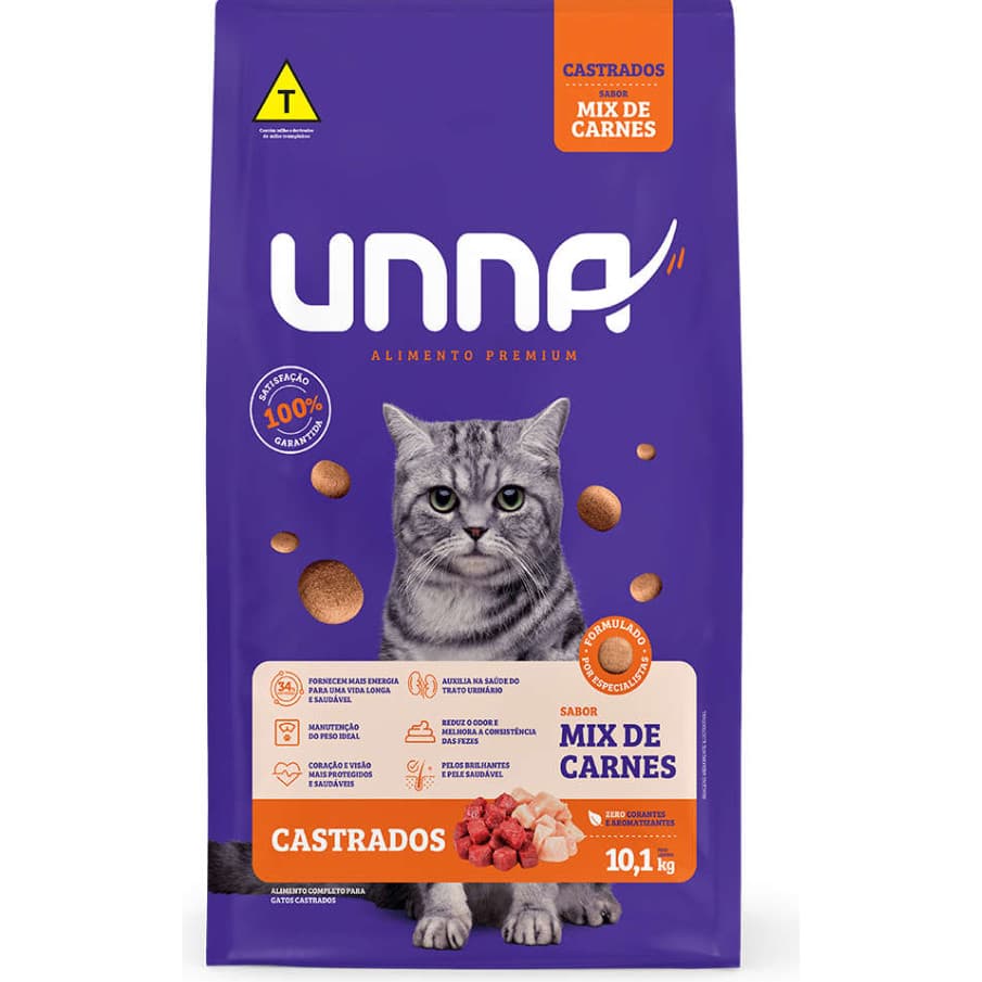 Ração Seca Unna Mix de Carnes para Gatos Castrados 10,1kg