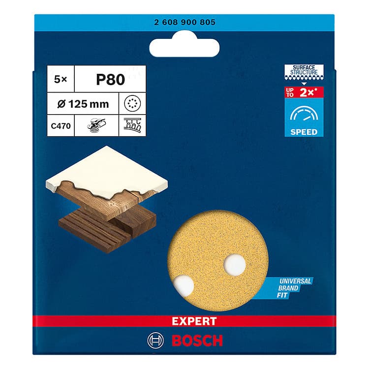 Disco de Lixa Bosch Expert C470 125mm G80, 5 Pecas