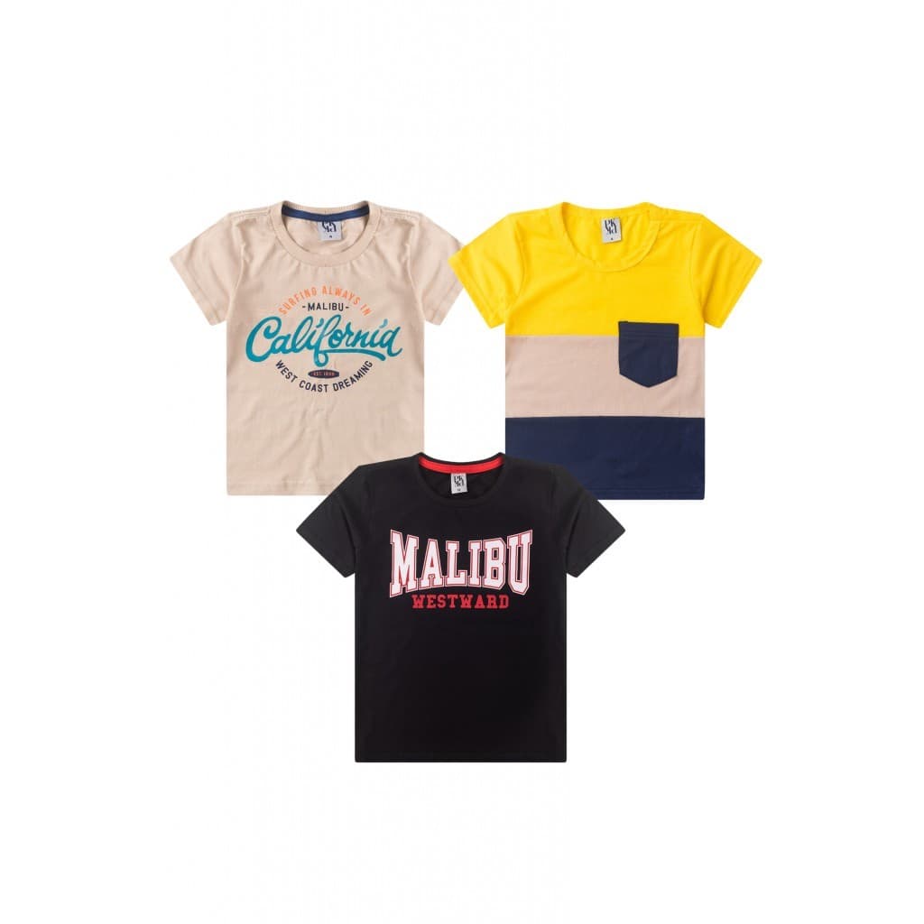 Kit Sortido 3 Camisetas Infantil Masculino Avulso