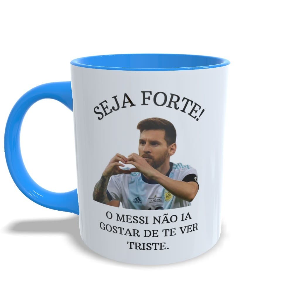 Caneca Messi meme seja forte branca e colorida