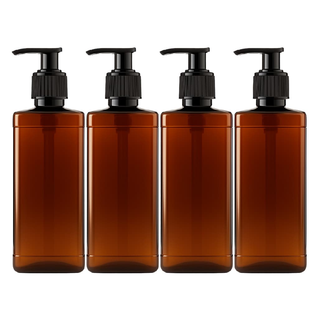 4 Frascos Pet Saboneteira Âmbar 400ml Plástico Resistente Refil Porta Cosméticos Álcool Gel Shampoo Loção Hotel Academia