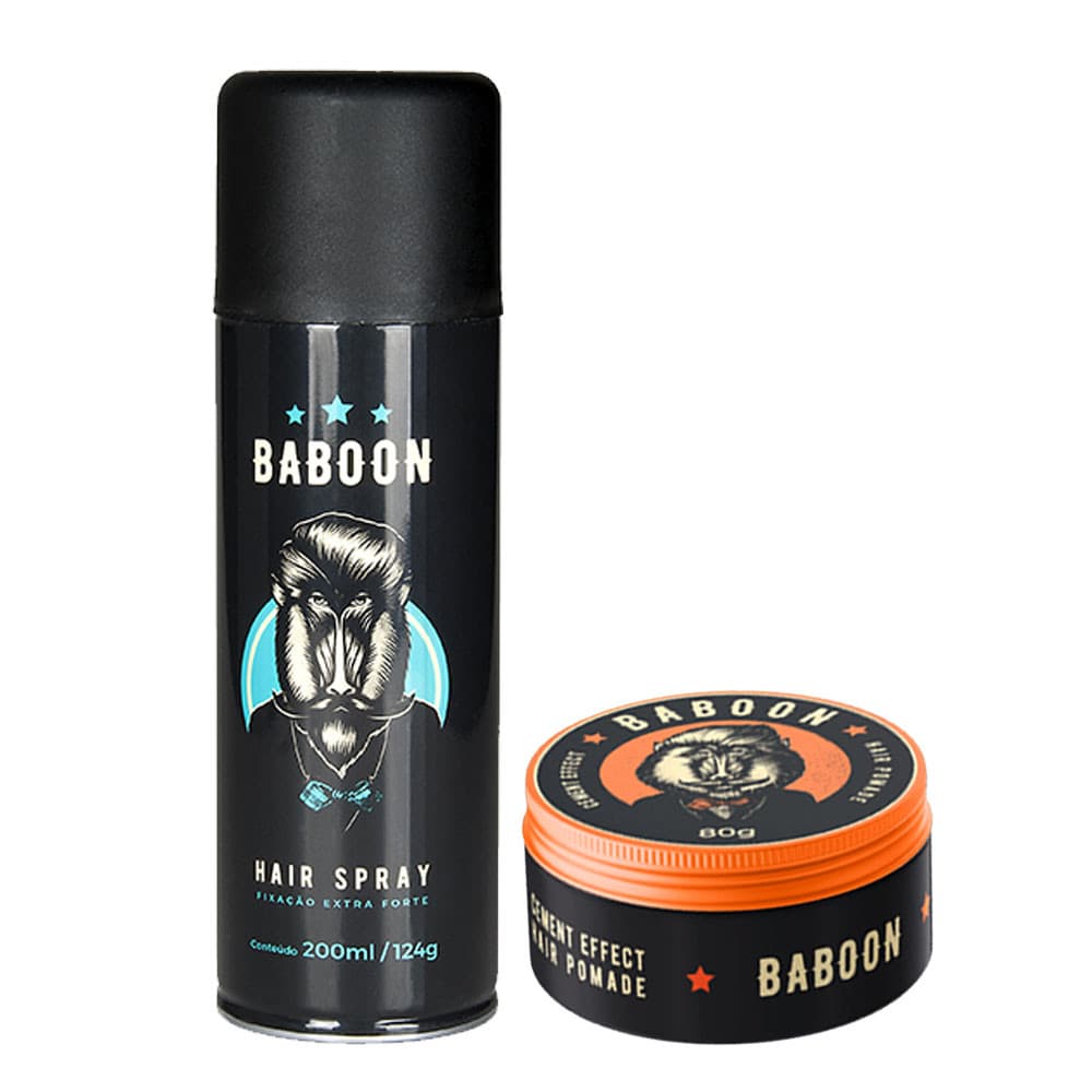 Kit Baboon Spray Para Cabelo Hair Extra Forte Modelador 200mL + Pomada Cement Effect Hair Cera 80g