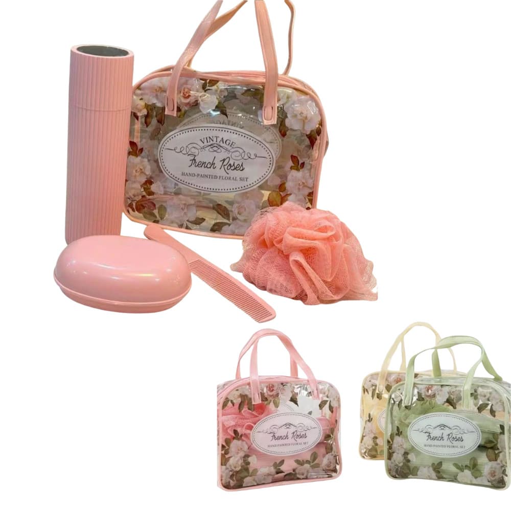 Bolsa Nécessaire com Kit Viagem 5 peças e Porta Escova pente pente saboneteira ducha portátil multiuso