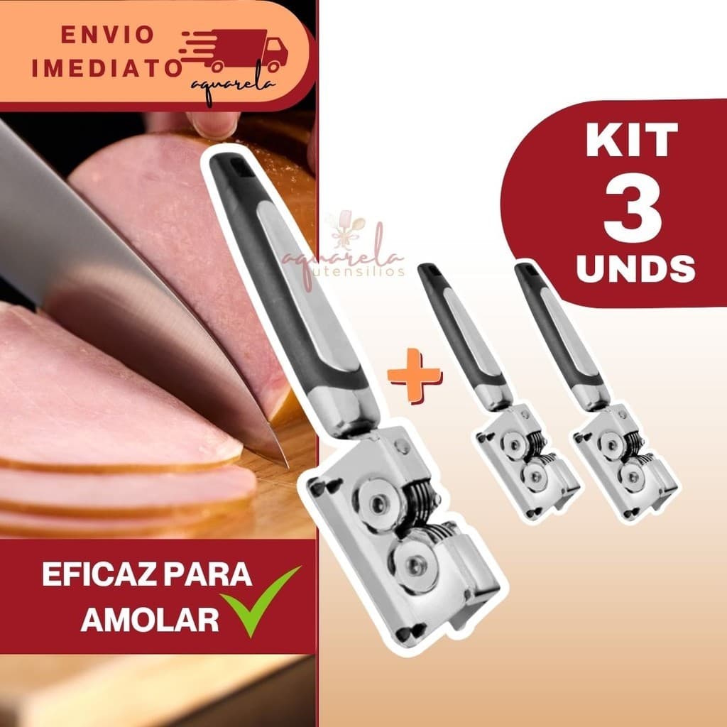 KIT 3 Amoladores INOX De Facas Profissional Afiador 6 Afiadores Casa Alicate Cozinha Amolador