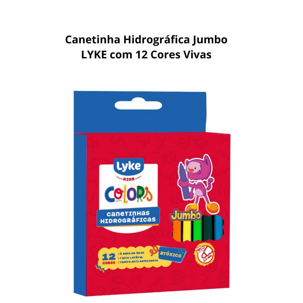 Canetinha Hidrográfica Jumbo LYKE com 12 Cores Vivas