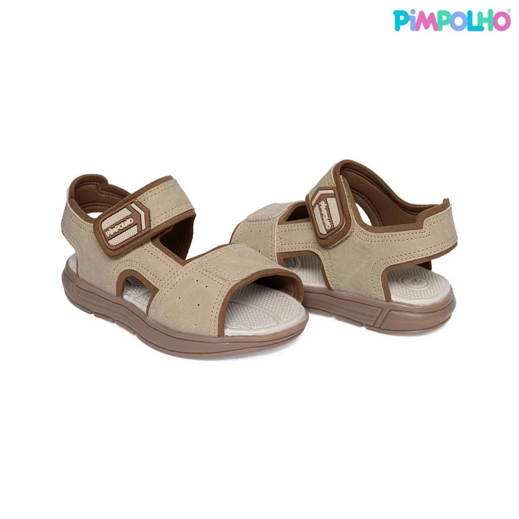 Sandália Infantil Pimpolho Menino Bege/Marrom Anatômica Com Velcro Masculina