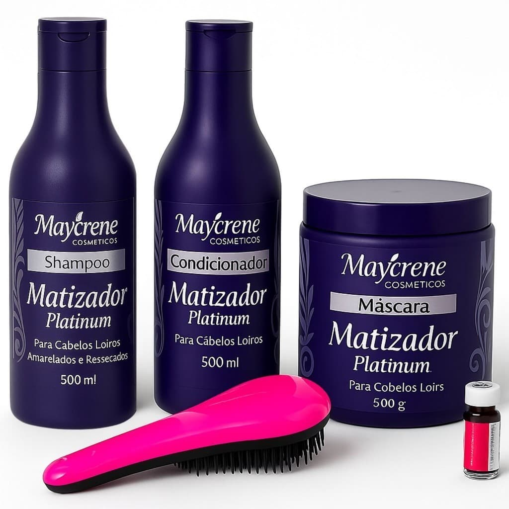Kit Matizador Loiro 5 itens Shampoo + Mascara + Condicionador + Ampola + Escova