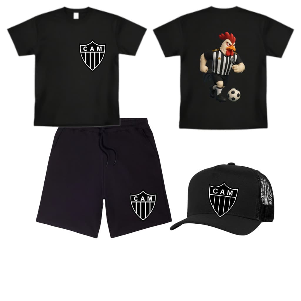 Conjunto infantil e juvenil camiseta e bermunda com bone Atletico Mineiro 4 ao 16