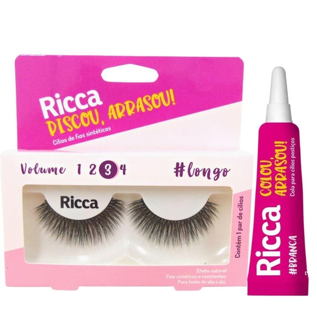 CÍLIOS POSTIÇOS + COLA BRANCA RICCA BELLIZ PISCOU,ARRASOU VOL:3 LONGO CÓD.2679
