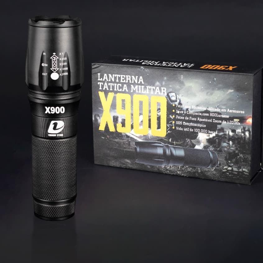 Lanterna Tática à Prova d'água X900 Profissional com Zoom Sinalizador Recarregável Luz