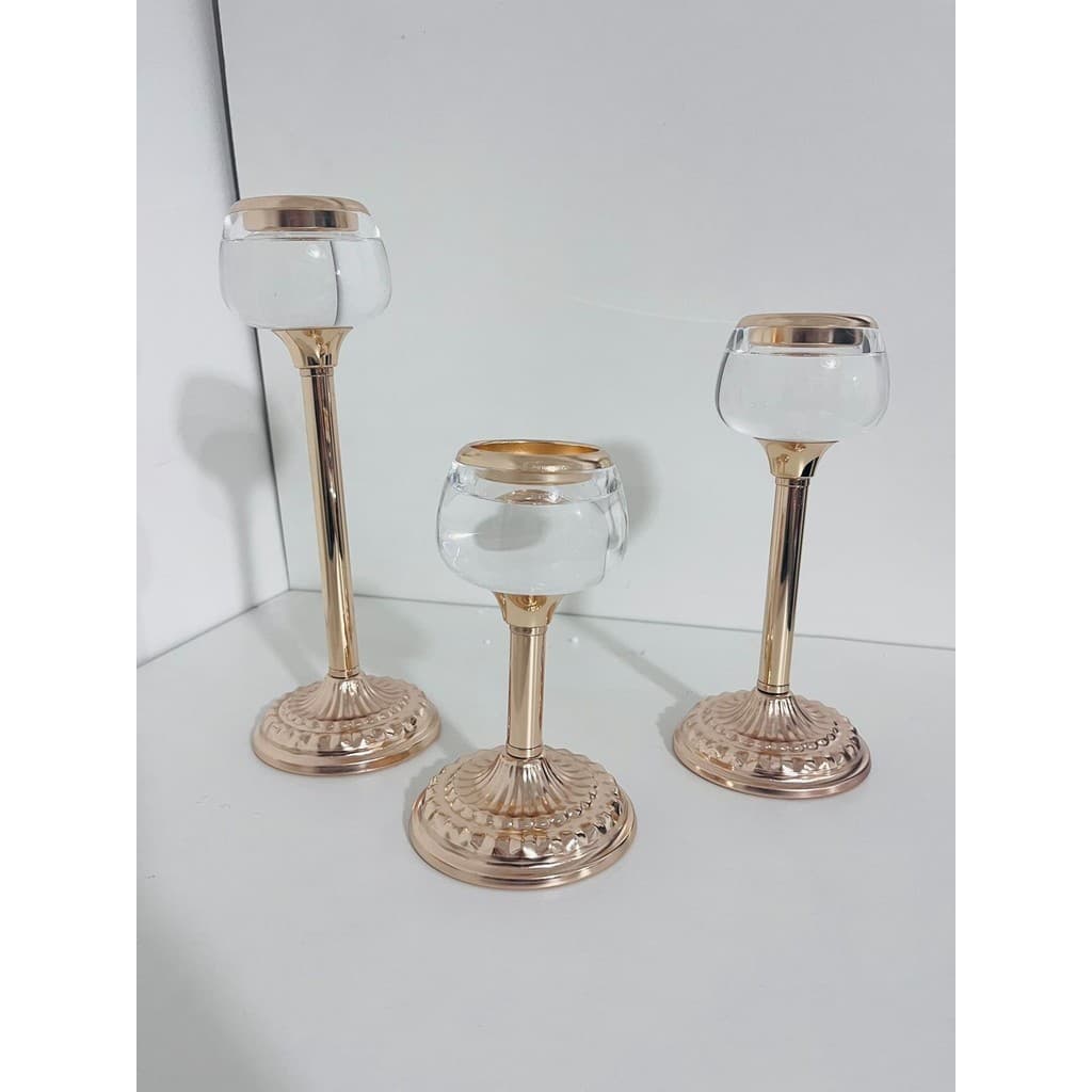 Castiçal rose de vidro aluminio luxo