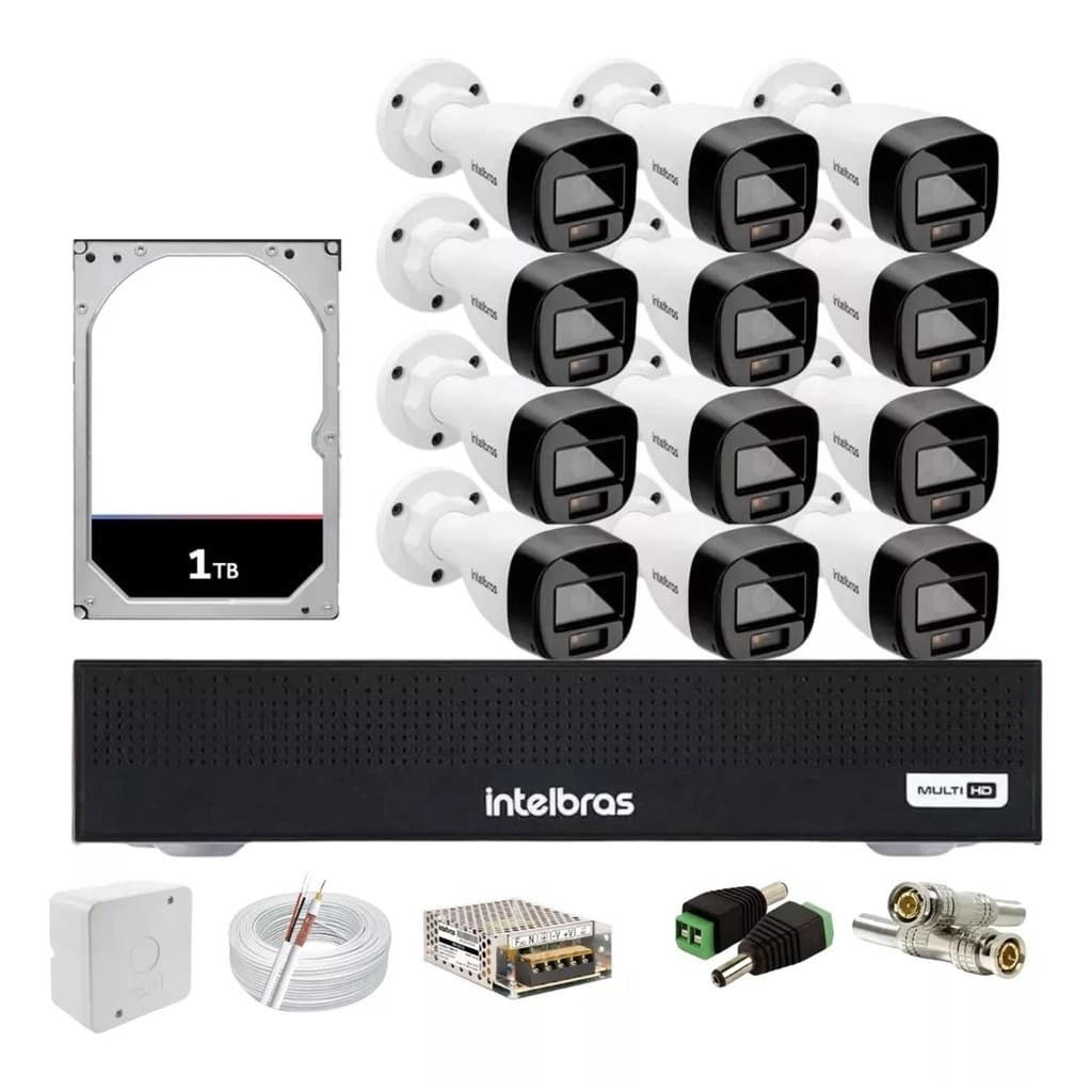Kit Intelbras 12 Full Color Vhd 1120b, Dvr Mhdx 1016, Hd 1tb