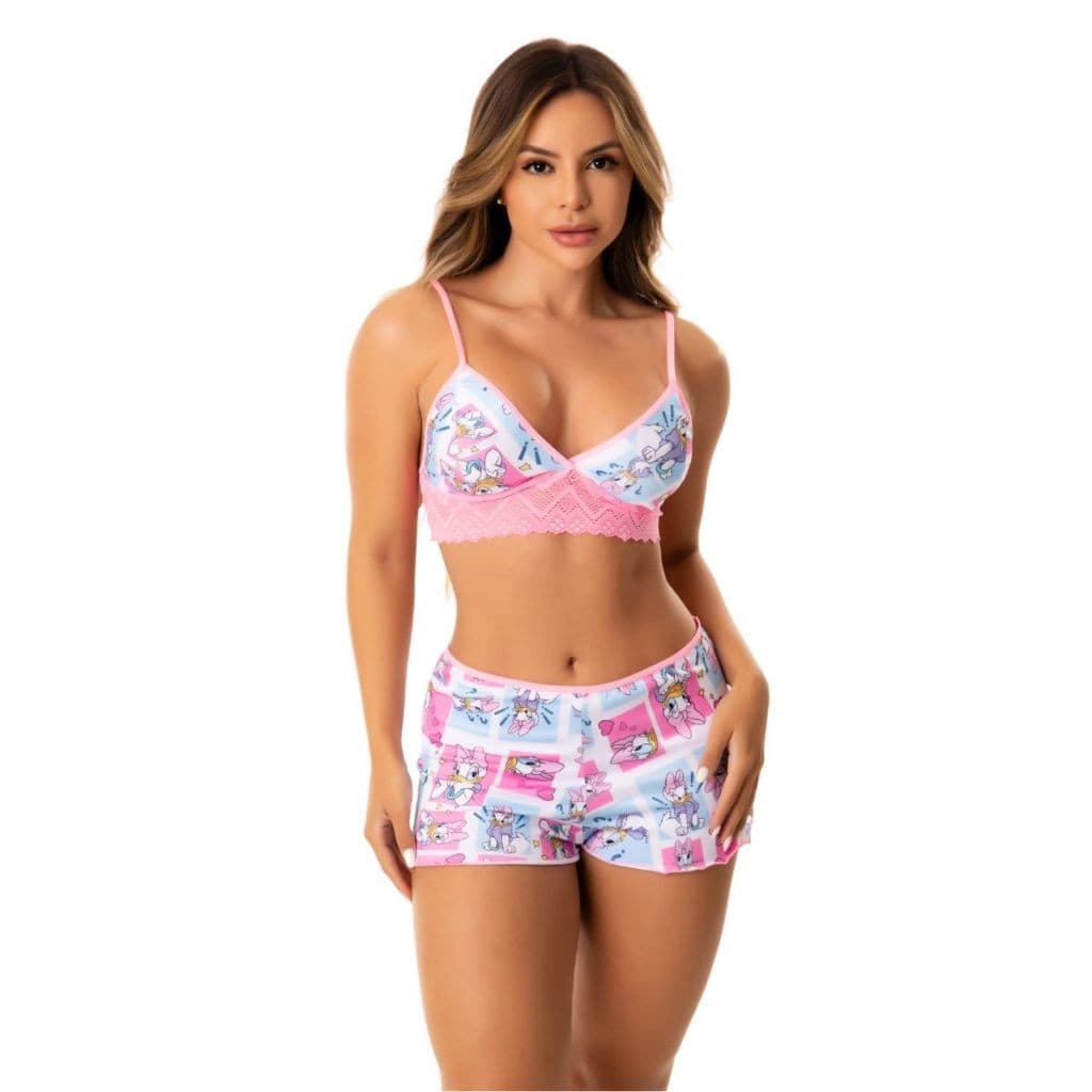 Baby Doll Estampado Feminino Cropped Short Curto Pijama Dormir Personagens 603