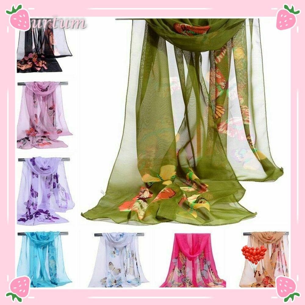 Lenço Longo Chiffon URTUM 8 Cores Moda Envolvimento Suave Flor Impressão